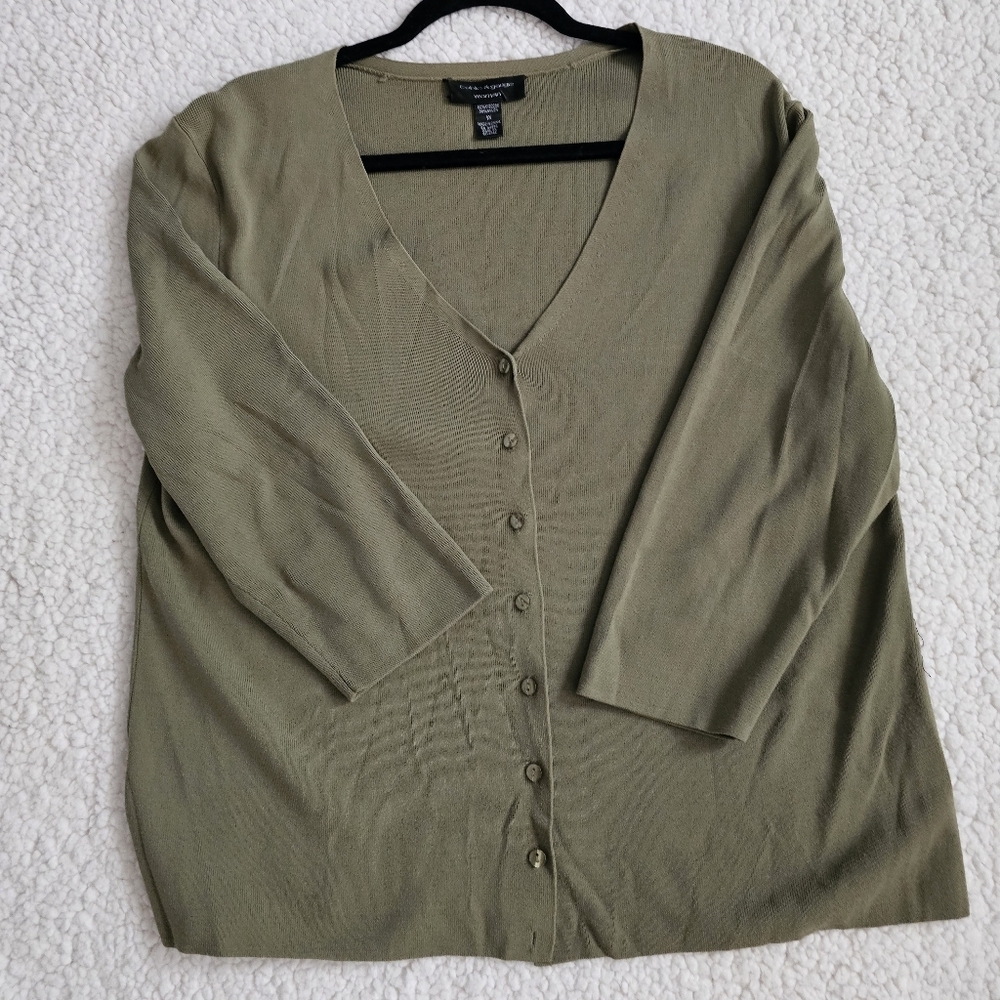 Cable And Gauge Cardigan Button Up Women Sz 1x Long Sleeve Shirt Brown Crew - Picture 7 of 7